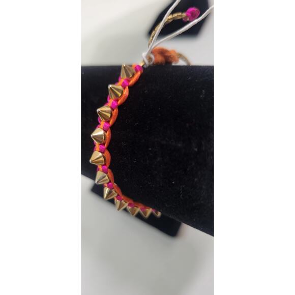 Serefina Anthropologie Studded Bracelet Red/Pink Adjustable Bracelet Punk NWOT - Picture 5 of 7